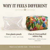 Why it feels different: padded quilted layers versus a free plastic pouch