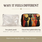 Why it feels different: padded quilted layers versus a free plastic pouch