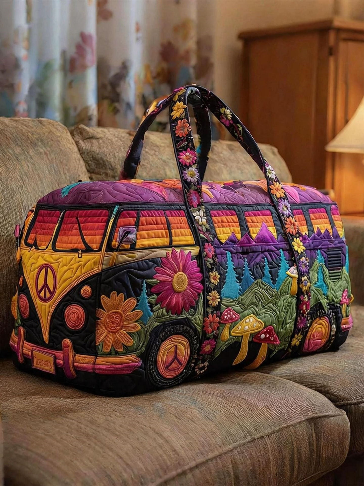 Wildvana | Mushroom & Wildflower Camper Van Quilted Duffle