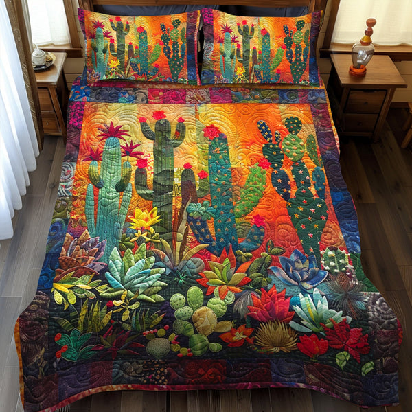 Radiant Desert Cactus 3-Piece Quilted Bedding Set