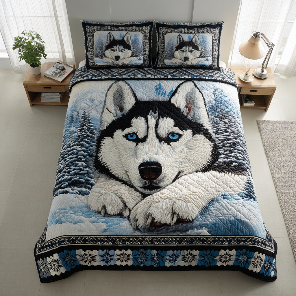 Arctic Husky Dream 3-Piece Quilted Bedding Set